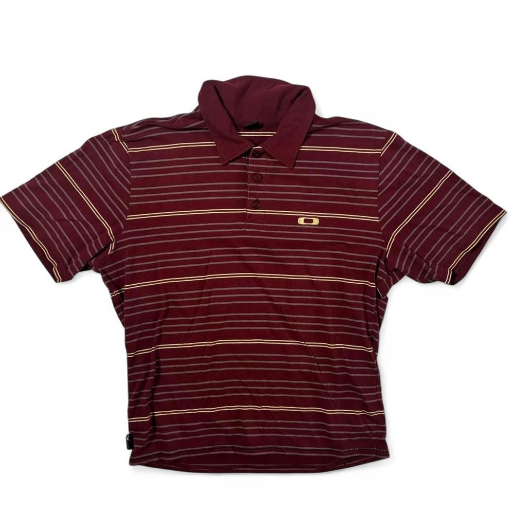 Burgundy Oakley Striped Polo Shirt - L